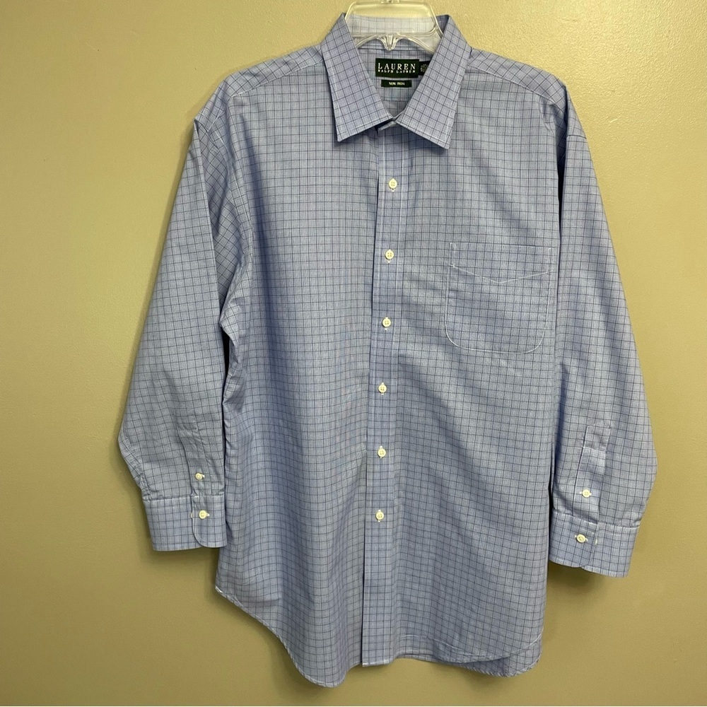 Lauren Ralph Lauren Blue Long Sleeve Classic Fit No Iron Button Down 17 1/2